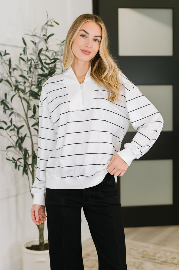 Just My Stripe Zipper Top - LISA MARIE BOUTIQUE - Womens - Small -