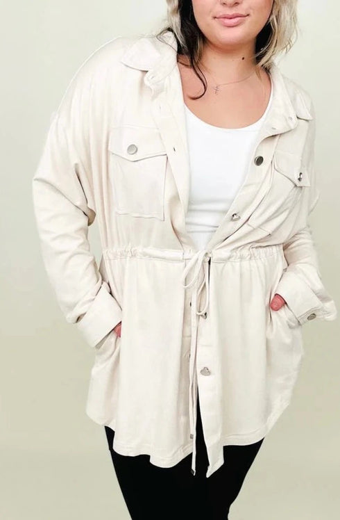 Cotton Bleu Faux Suede Shirt Jacket