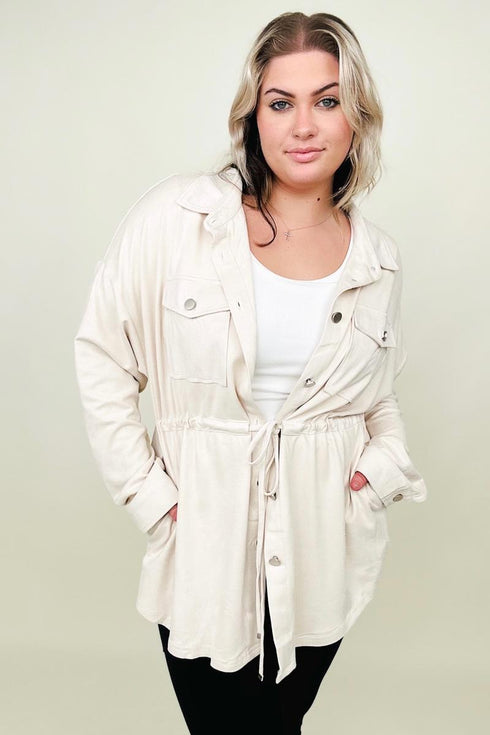 Cotton Bleu Faux Suede Shirt Jacket - LISA MARIE BOUTIQUE