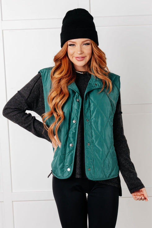 Layering Queen Quilted Puffer Vest in Hunter Green - LISA MARIE BOUTIQUE - Layers - Small -