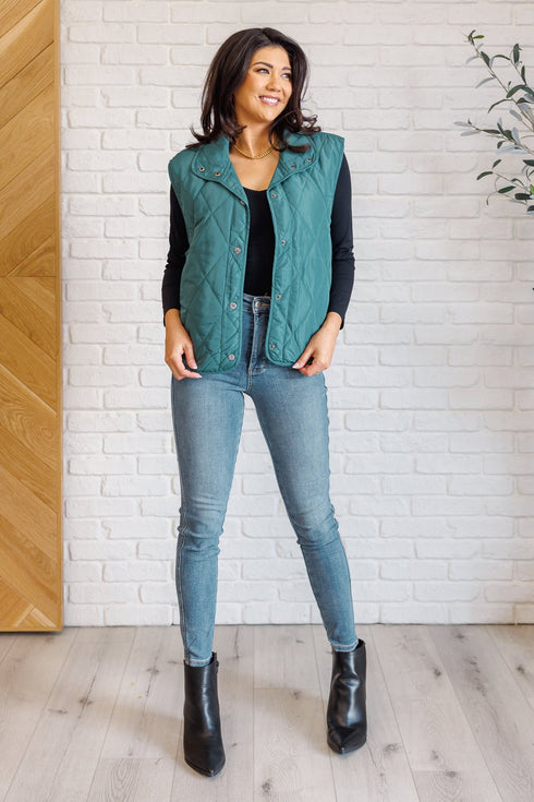 Layering Queen Quilted Puffer Vest in Hunter Green - LISA MARIE BOUTIQUE - Layers - Small -