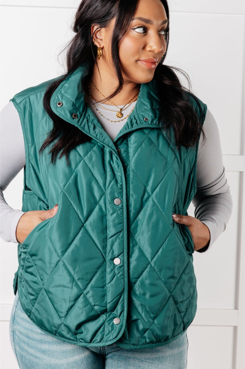 Layering Queen Quilted Puffer Vest in Hunter Green - LISA MARIE BOUTIQUE - Layers - Small -