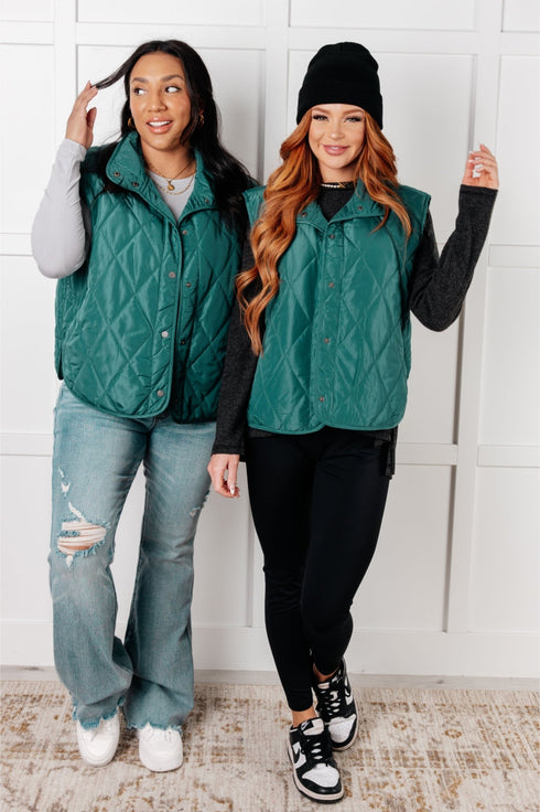 Layering Queen Quilted Puffer Vest in Hunter Green - LISA MARIE BOUTIQUE - Layers - Small -
