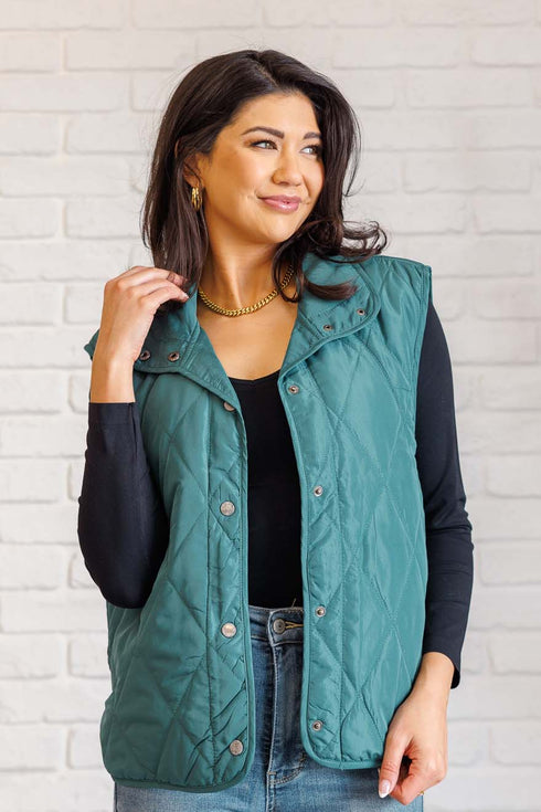 Layering Queen Quilted Puffer Vest in Hunter Green - LISA MARIE BOUTIQUE - Layers - Small -