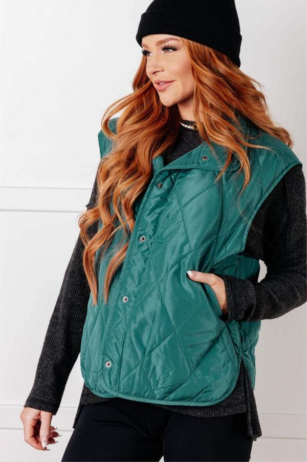 Layering Queen Quilted Puffer Vest in Hunter Green - LISA MARIE BOUTIQUE - Layers - Small -