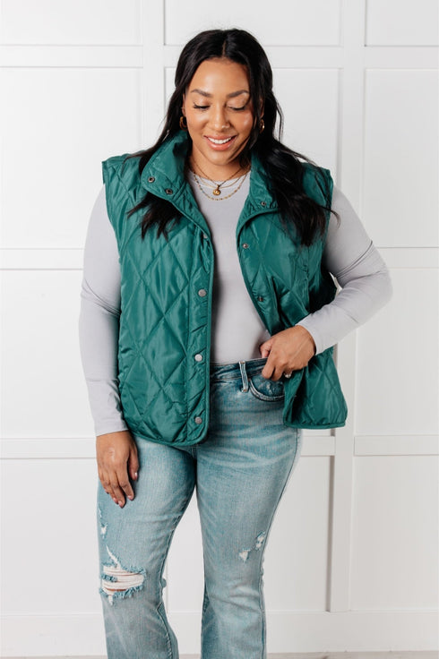Layering Queen Quilted Puffer Vest in Hunter Green - LISA MARIE BOUTIQUE - Layers - Small -