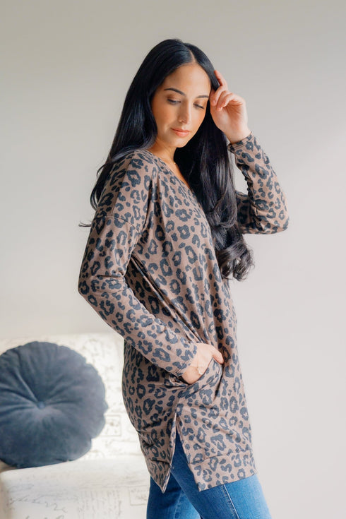 Leopard Lure V - Neck Tunic - LISA MARIE BOUTIQUE - S -