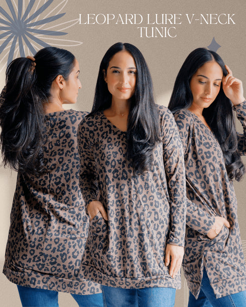 Leopard Lure V - Neck Tunic - LISA MARIE BOUTIQUE - S -