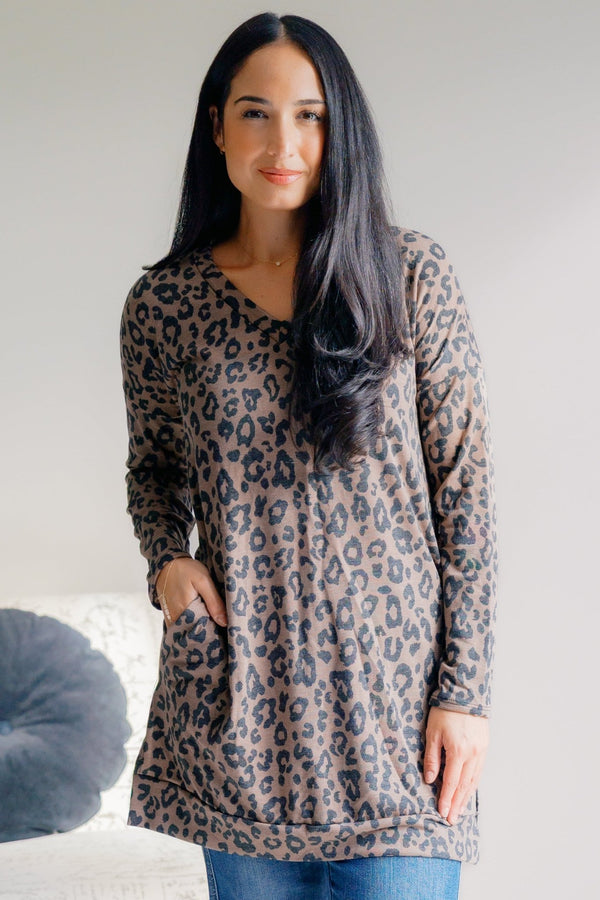 Leopard Lure V - Neck Tunic - LISA MARIE BOUTIQUE - S -