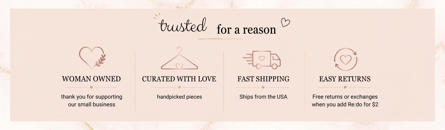 Lisa Marie Boutique shopping benefits: handpicked styles, easy outfits, easy exchanges and small business
