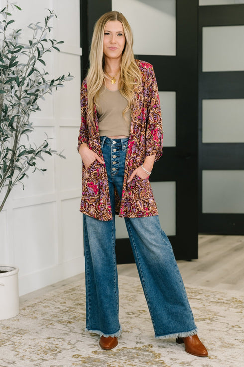 Lizzy Cardigan in Chocolate Paisley - LISA MARIE BOUTIQUE - Womens - Small -