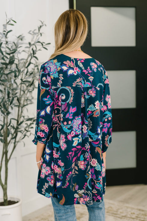 Lizzy Cardigan in Hunter Green Floral Paisley - LISA MARIE BOUTIQUE - Womens - Small -