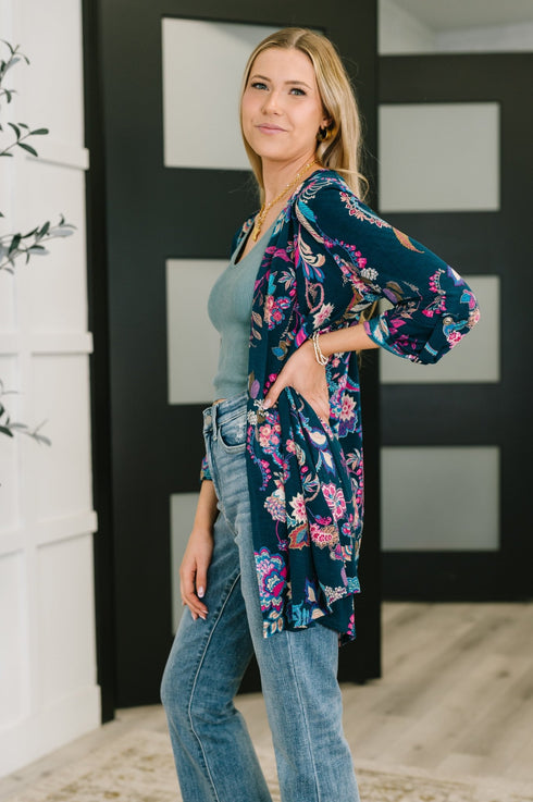 Lizzy Cardigan in Hunter Green Floral Paisley - LISA MARIE BOUTIQUE - Womens - Small -