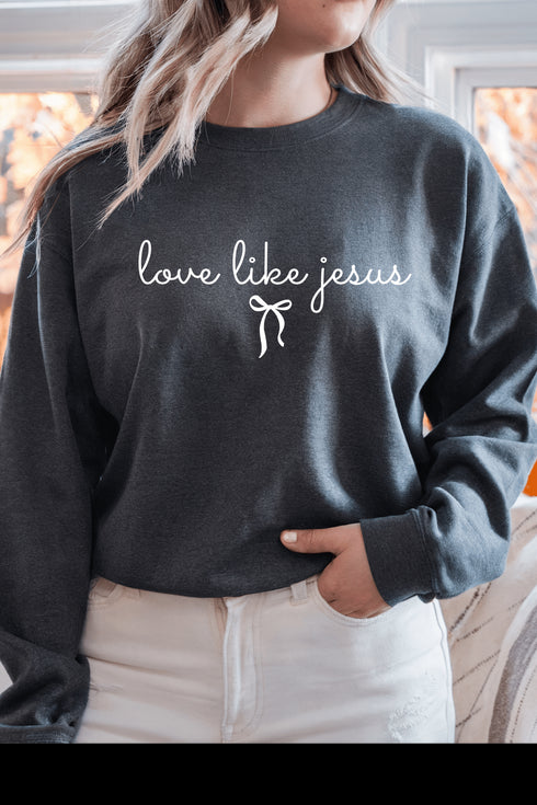 Love Like Jesus Sweatshirt - LISA MARIE BOUTIQUE - S - Dark Heather Gildan Sweatshirt -