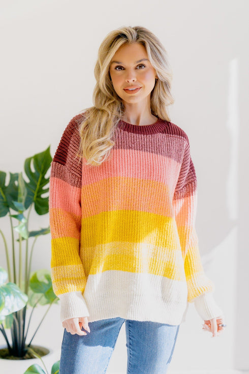 Lustrous Rose Colorblock Sweater - LISA MARIE BOUTIQUE - S/M -