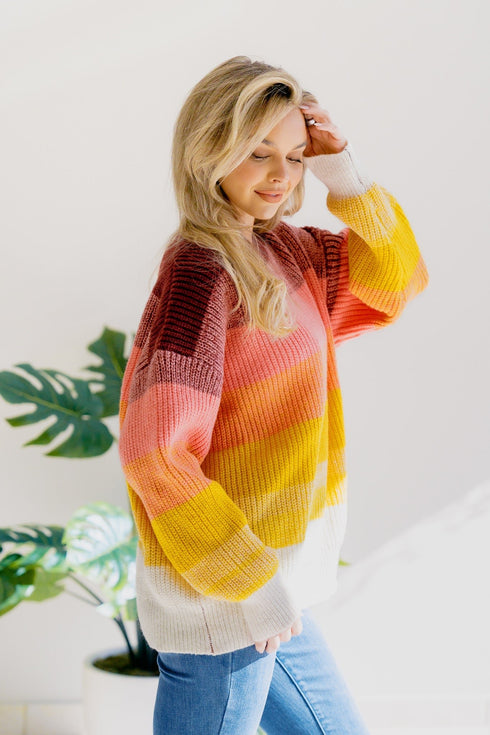 Lustrous Rose Colorblock Sweater - LISA MARIE BOUTIQUE - S/M -