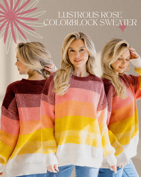Lustrous Rose Colorblock Sweater - LISA MARIE BOUTIQUE - S/M -