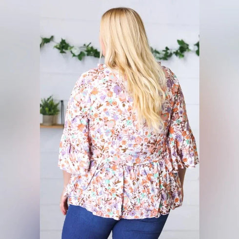 Lavender Watercolor Floral Ruffle Top