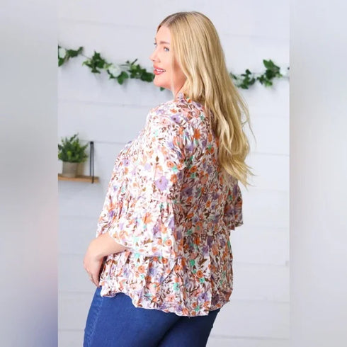 Lavender Watercolor Floral Ruffle Top