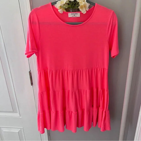 Zenana Tiered Babydoll Tee in Coral