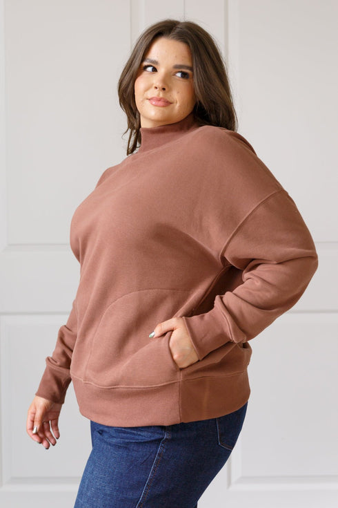 Make No Mistake Mock Neck Pullover in Cocoa - LISA MARIE BOUTIQUE - Tops - Small -
