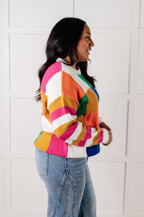 Manifesting Moment Checkered Color Block Sweater - LISA MARIE BOUTIQUE - Tops - Small -