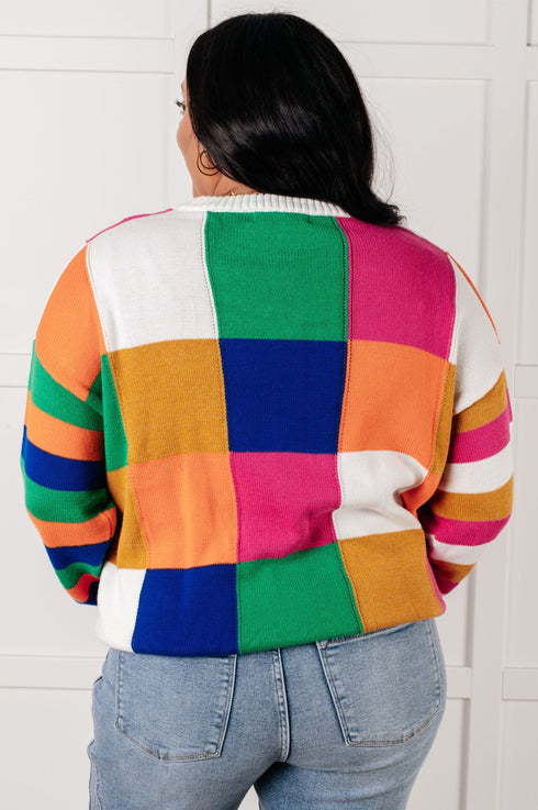 Manifesting Moment Checkered Color Block Sweater - LISA MARIE BOUTIQUE - Tops - Small -