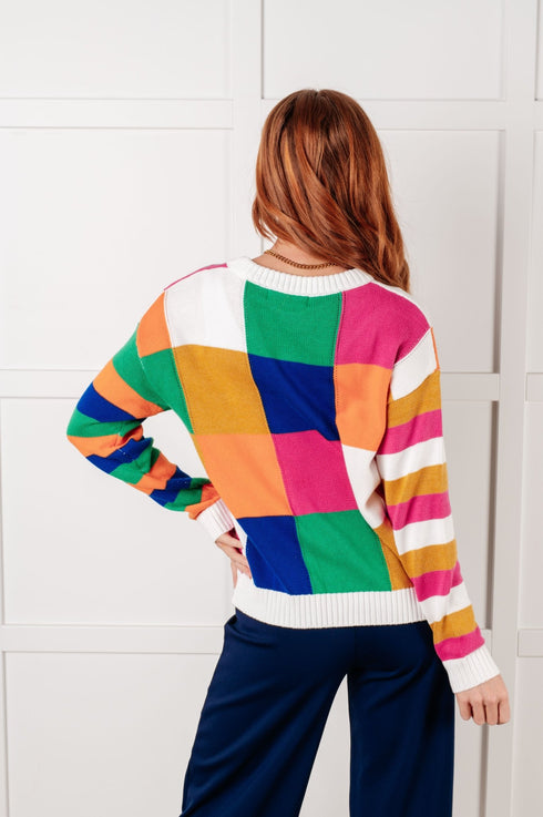 Manifesting Moment Checkered Color Block Sweater - LISA MARIE BOUTIQUE - Tops - Small -