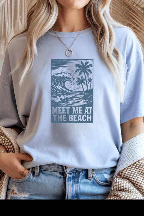 Meet Me At The Beach T-Shirt - LISA MARIE BOUTIQUE - Graphic Tee - S - Light Blue Gildan Tee -