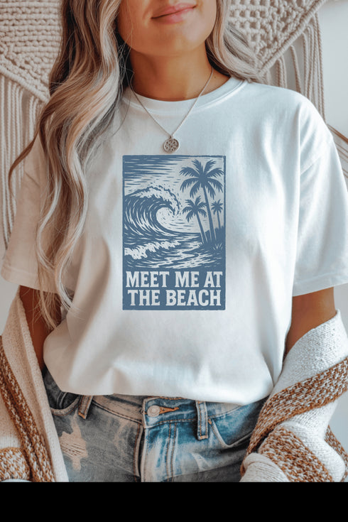 Meet Me At The Beach T-Shirt - LISA MARIE BOUTIQUE - Graphic Tee - S - White Gildan Tee -