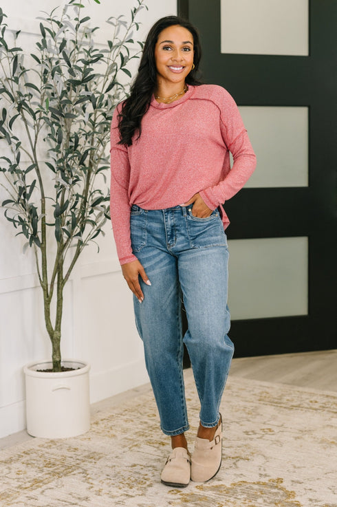 Mellow Mood Heathered Pullover in Dark Red - LISA MARIE BOUTIQUE - Womens - S/M -