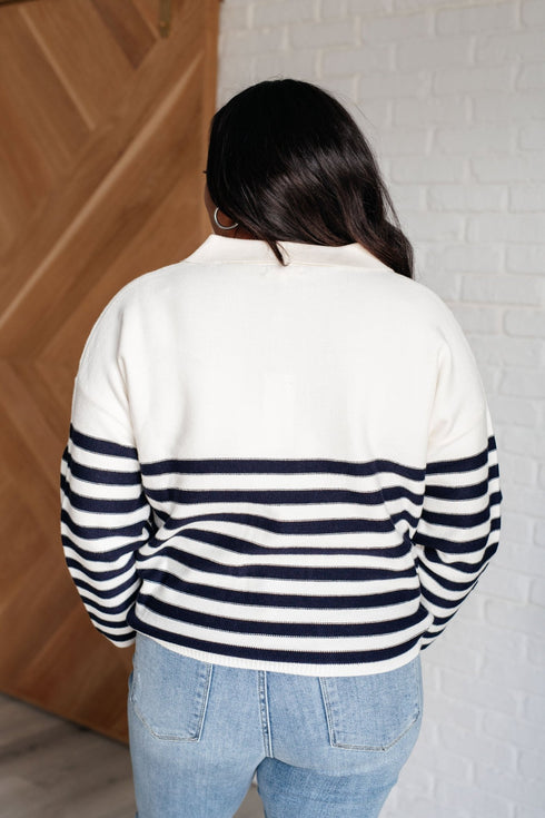 Memorable Moments Striped Sweater in White - LISA MARIE BOUTIQUE - Tops - Small -