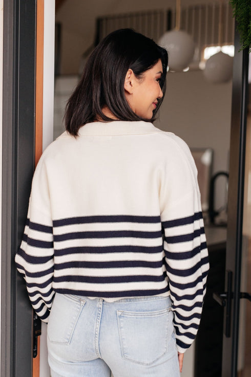 Memorable Moments Striped Sweater in White - LISA MARIE BOUTIQUE - Tops - Small -