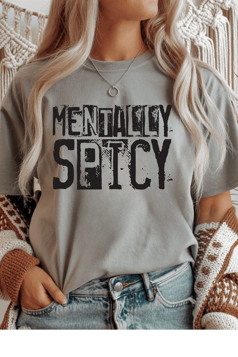 Mentally Spicy T-Shirt - LISA MARIE BOUTIQUE - Graphic Tee - S - Sports Grey Gildan Tee -