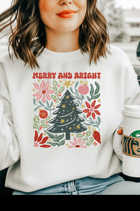 Merry & Bright Sweatshirt - LISA MARIE BOUTIQUE - Graphic Tee - S - White Gildan Sweatshirt -