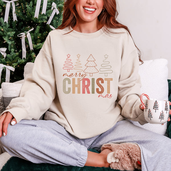 Merry CHRIST - mas Trees Graphic Tee and Sweatshirt - LISA MARIE BOUTIQUE - Womens - Tee - Small -