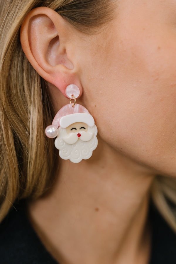 Merry in Pink Santa Dangle Earrings - LISA MARIE BOUTIQUE - Womens - OS -