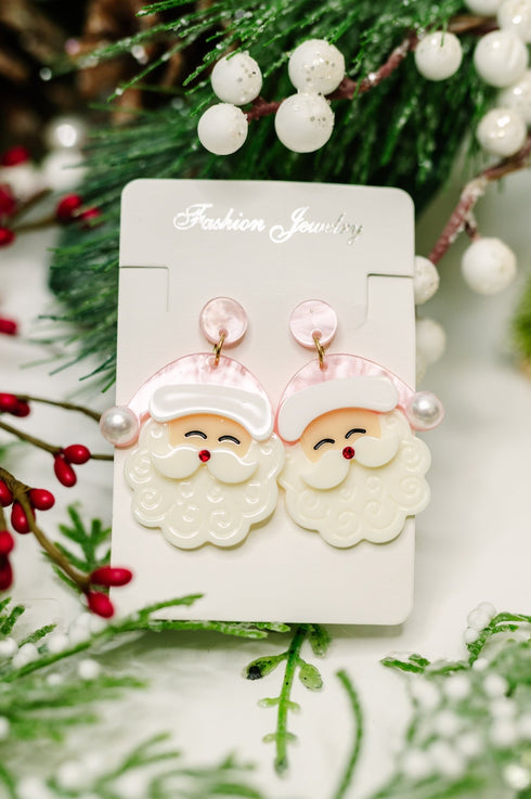 Merry in Pink Santa Dangle Earrings - LISA MARIE BOUTIQUE - Womens - OS -