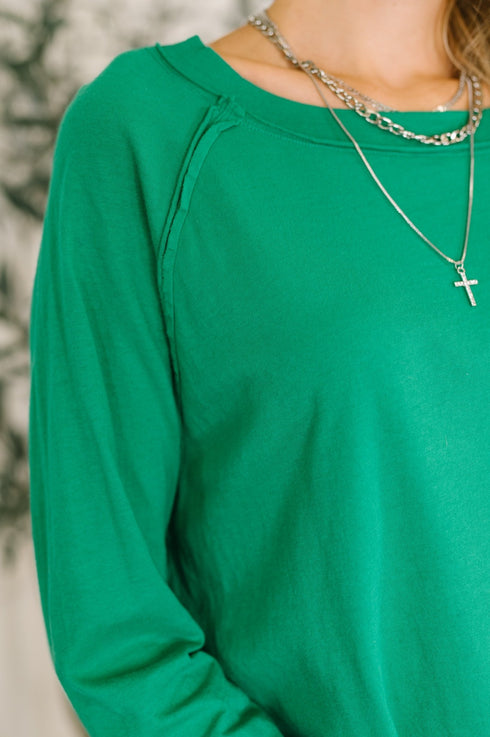 Nice to Each Other Raglan Sleeve Top in Kelly Green - LISA MARIE BOUTIQUE - Womens - Small -