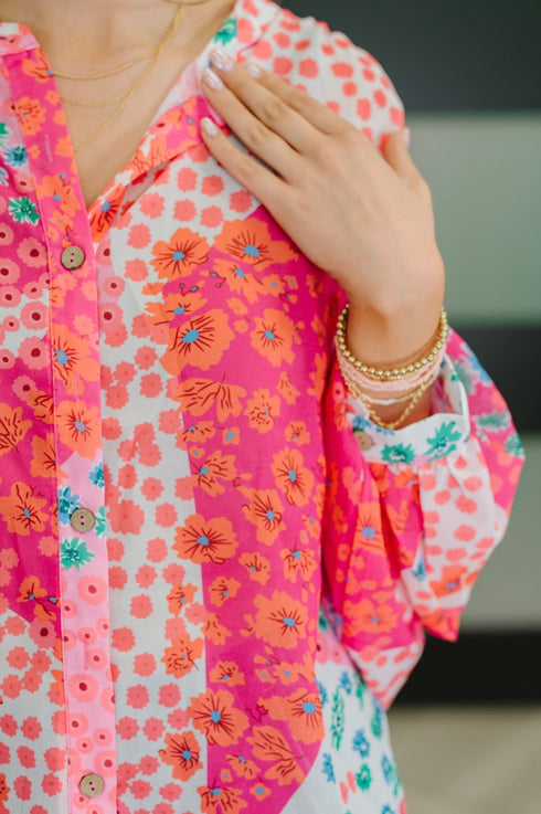 No Hesitation Mixed Print Blouse - LISA MARIE BOUTIQUE - Womens - Small -