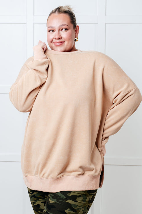 No Plain Jane Oversized Sweatshirt in Khaki - LISA MARIE BOUTIQUE - Tops - Small -