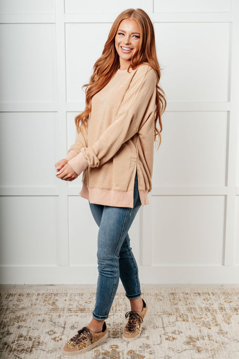 No Plain Jane Oversized Sweatshirt in Khaki - LISA MARIE BOUTIQUE - Tops - Small -
