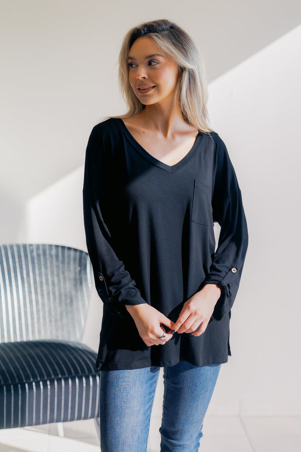 Obsidian Pocket Long Sleeve - LISA MARIE BOUTIQUE - S -