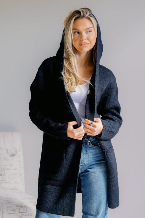 Obsidian Veil Hooded Sweater Cardigan - LISA MARIE BOUTIQUE - S -