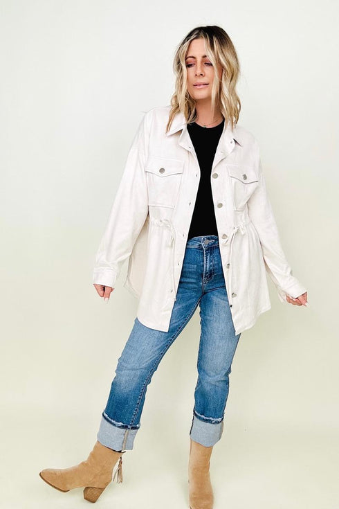 Cotton Bleu Faux Suede Shirt Jacket - LISA MARIE BOUTIQUE