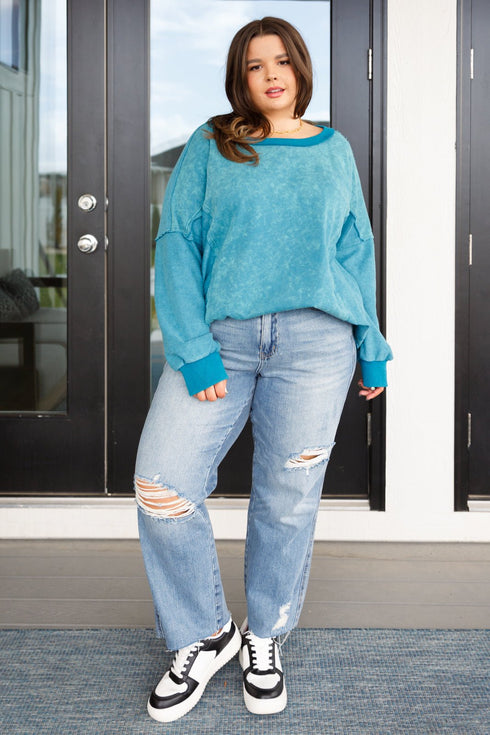 Ocean's Apart Mineral Wash Pullover - LISA MARIE BOUTIQUE - Tops - Small -