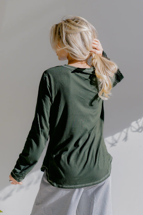 Olive Whisper Henley - LISA MARIE BOUTIQUE - S -