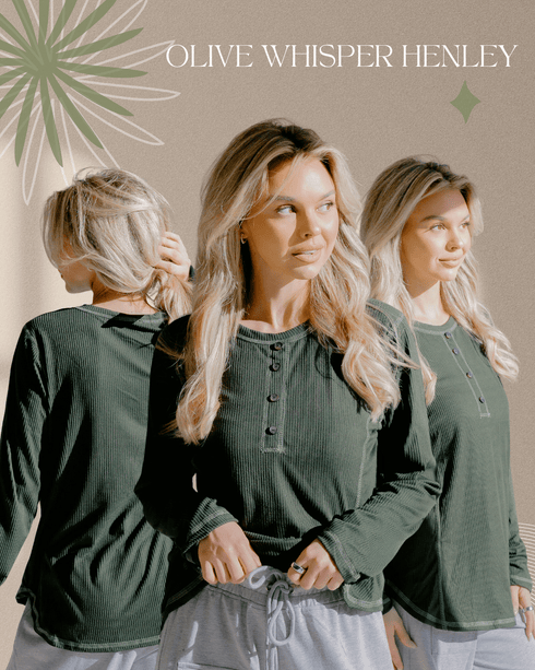 Olive Whisper Henley - LISA MARIE BOUTIQUE - S -