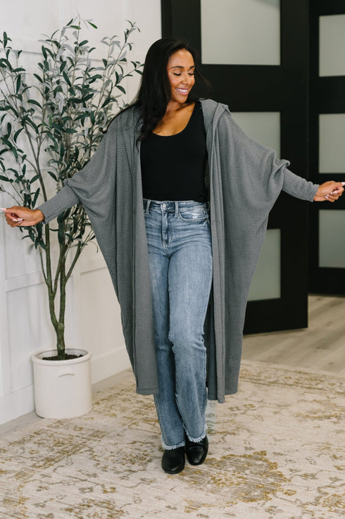 Pamper Travel Hooded Cardigan in Charcoal - LISA MARIE BOUTIQUE - Womens - Small -