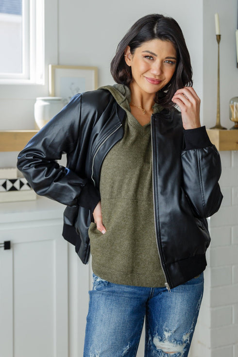 Perfectly Poised Hooded Poncho in Olive - LISA MARIE BOUTIQUE - Layers - Small -